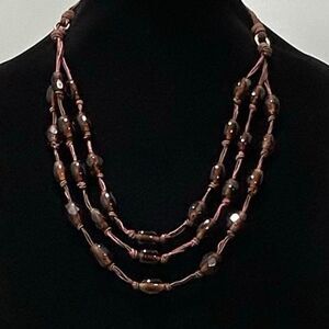 Vtg Sigrid Olson Layered Necklace Brown Triple-Strand Semi Opaque Stone Beads